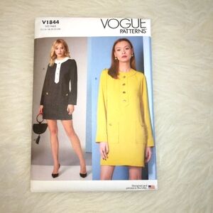 VOGUE V1844 Sz 16-24 Misses Lined Fitted Dress With Center Front Banding